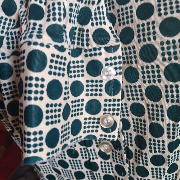 Vintage Medium Blouse 70's Geo Print Button-Up Long Sleeve Womens Top True Mod - Picture 4 of 7